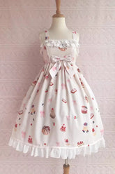 Erdbeer-Frucht-Dessert-Druck, Rüschen, Schleife, Spitze, süßes Lolita-JSK-Kleid, 5 Farben